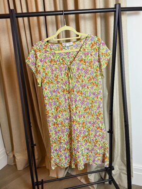 Oscar de la Renta | Size L | Sheer Floral Dress with Short Sleeves